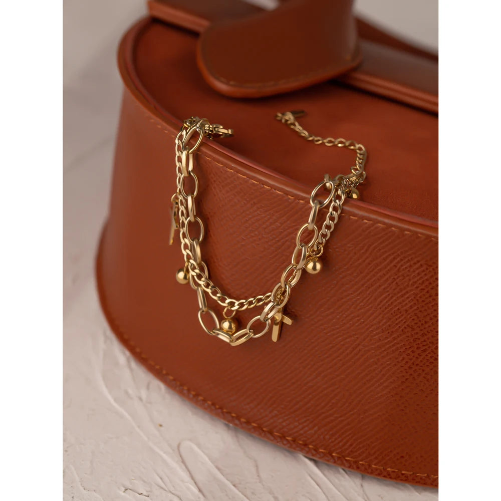 Cross Layered Bracelet - 14K Gold Plated Stainless Steel Charm Jewelry for Women