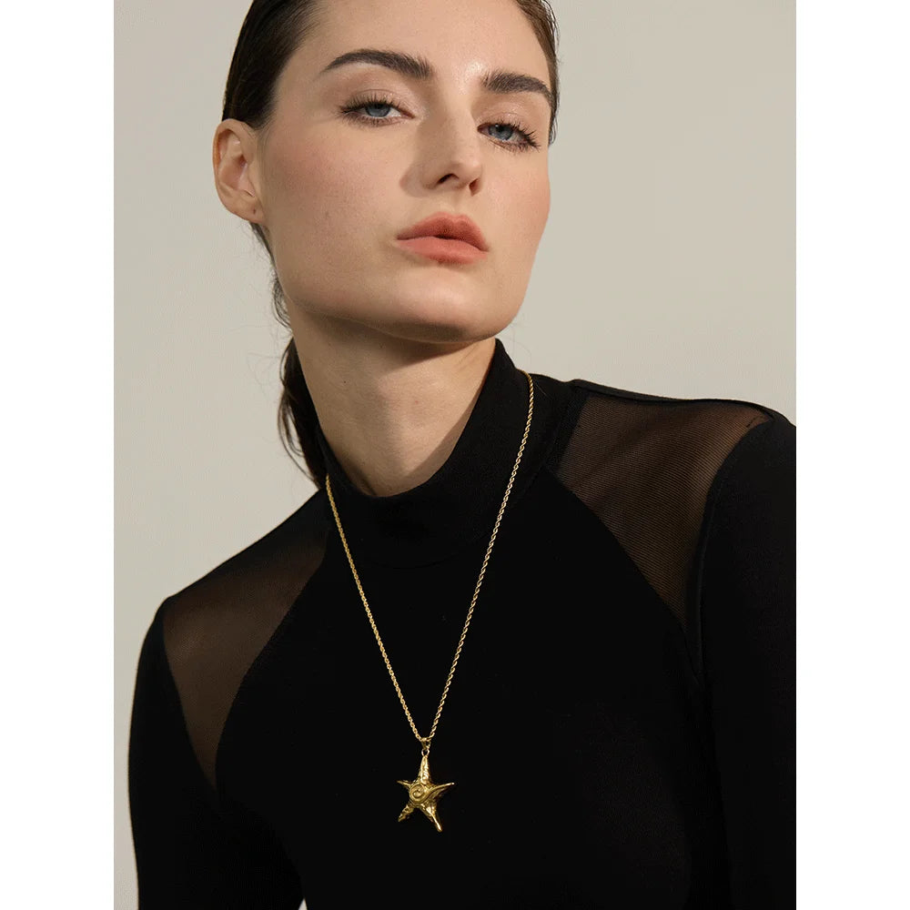 Starfish Pendant Necklace - Gold PVD Plated Stainless Steel Statement
