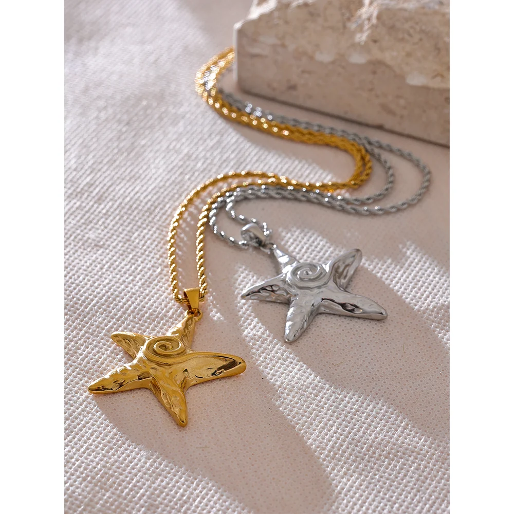 Starfish Pendant Necklace - Gold PVD Plated Stainless Steel Statement