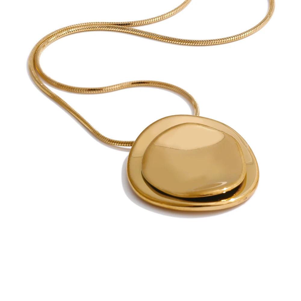 Double Round Pendant Necklace - Water Resistant Gold Stainless Steel