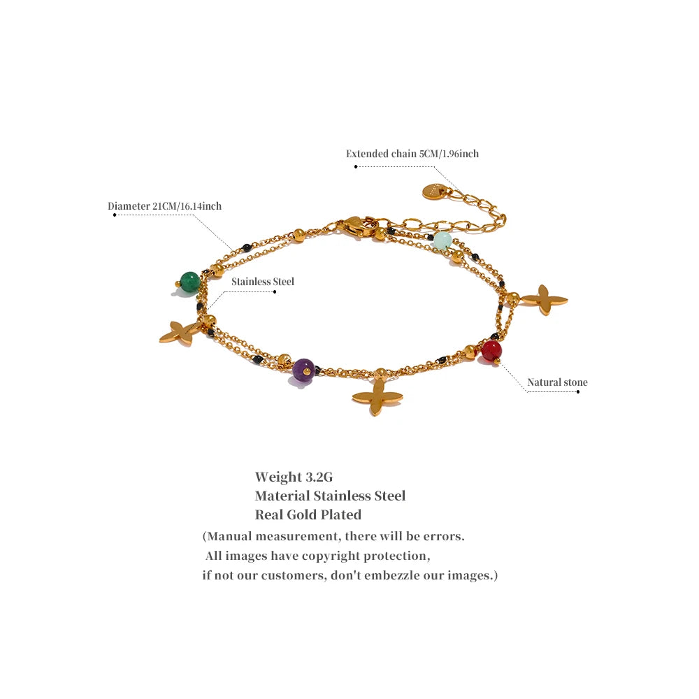 Colorful Natural Stone Bead Flower Chain Stainless Steel Beach Anklet for Women Exquisite Summer Jewelry Bijoux Femme