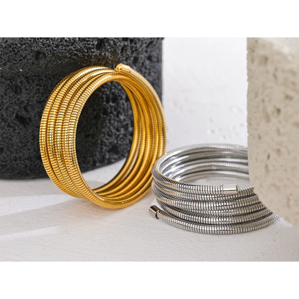 Stackable Multi-Layer Wrap Bracelet - Waterproof Stainless Steel Bangle for Women