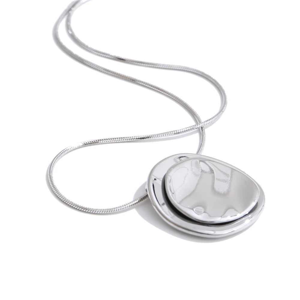 Double Round Pendant Necklace - Water Resistant Gold Stainless Steel