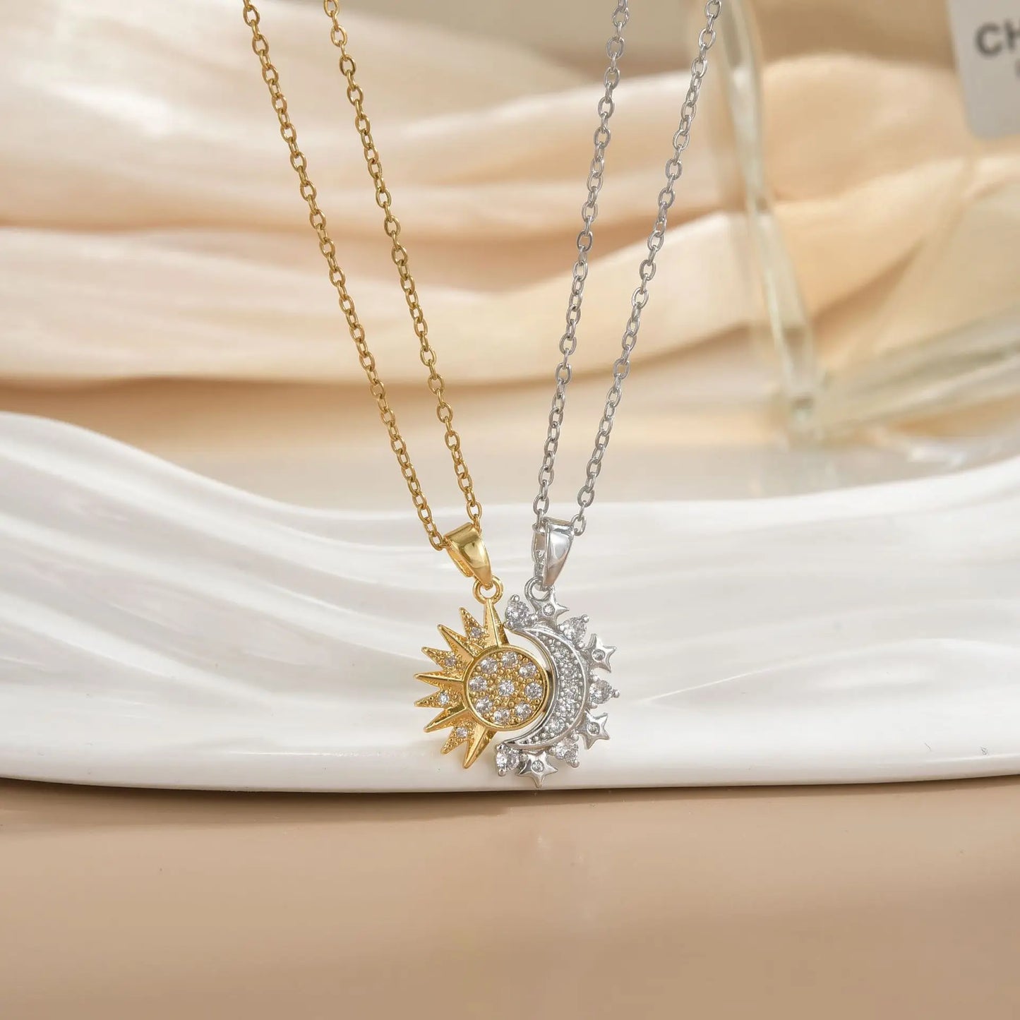 Magnetic Sun & Moon Necklace Set - Celestial Couple Jewelry