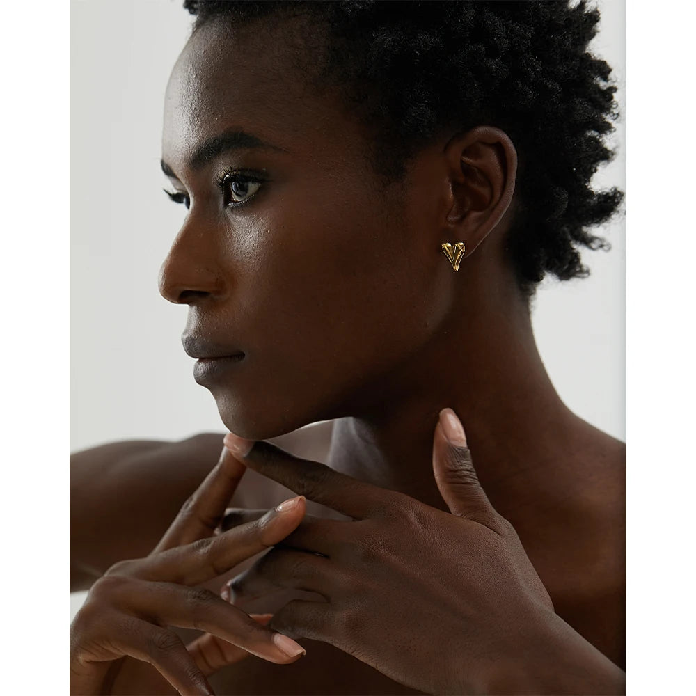 Heart Huggie Hoop Earrings - Stainless Steel Tarnish Free Gold Charm