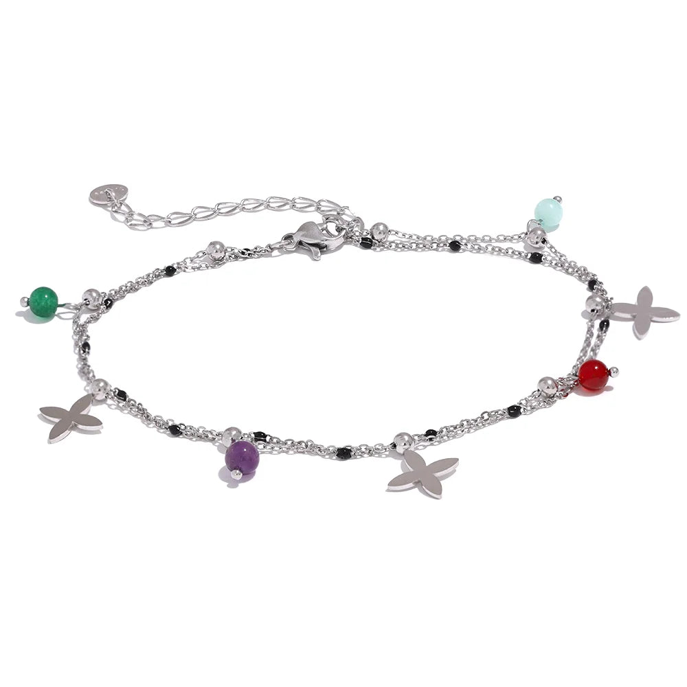 Colorful Natural Stone Bead Flower Chain Stainless Steel Beach Anklet for Women Exquisite Summer Jewelry Bijoux Femme