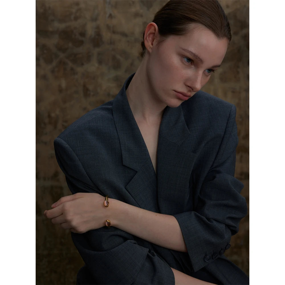 Natural Stone Golden Cuff Bracelet - Multicolored Open Bangle for Women