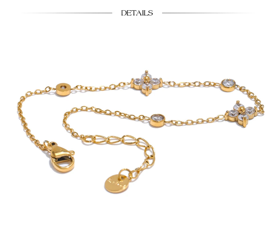 Delicate Cubic Zirconia Flower Chain Bracelet - Rust Proof Stainless Steel