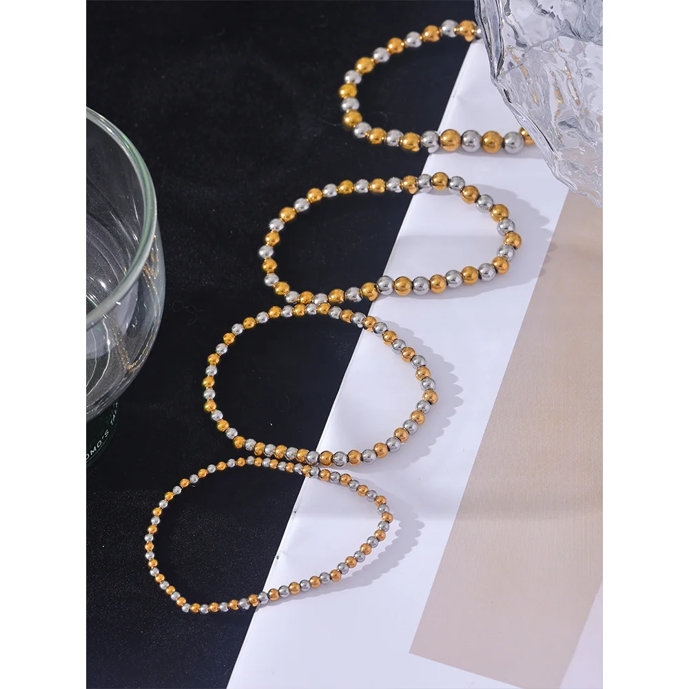 Stainless Steel Beads Elastic Bracelet - Waterproof Daily Wear Jewelry for Women