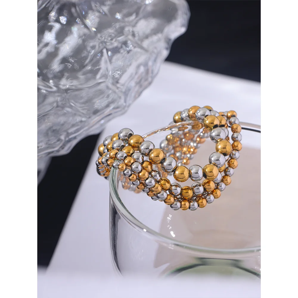 Stainless Steel Beads Elastic Bracelet - Waterproof Daily Wear Jewelry for Women