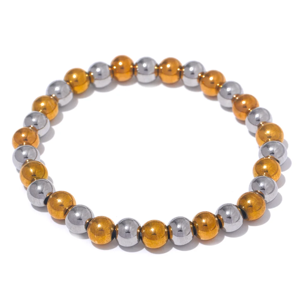 Stainless Steel Beads Elastic Bracelet - Waterproof Daily Wear Jewelry for Women