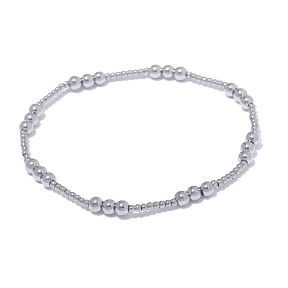 Stainless Steel Beads Elastic Bracelet - Waterproof Daily Wear Jewelry for Women