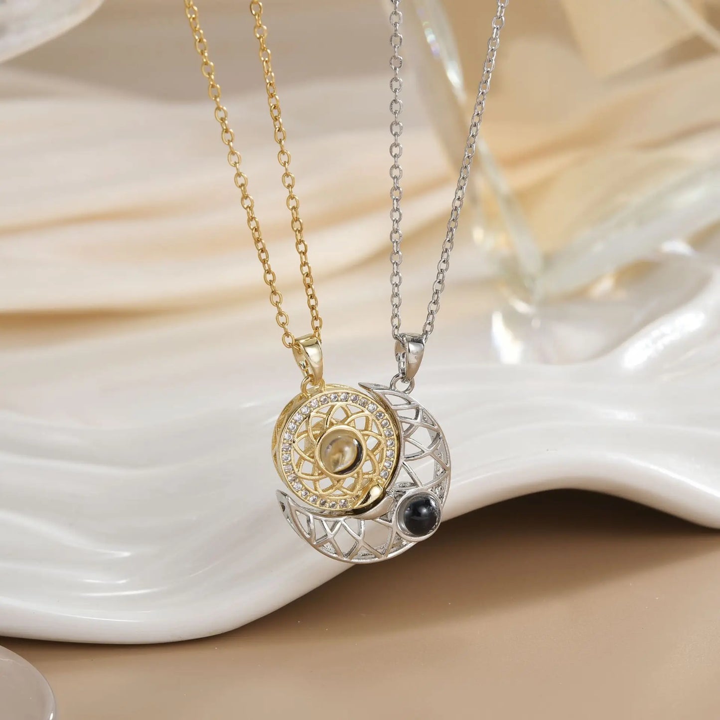 Magnetic Sun & Moon Necklace Set - Celestial Couple Jewelry