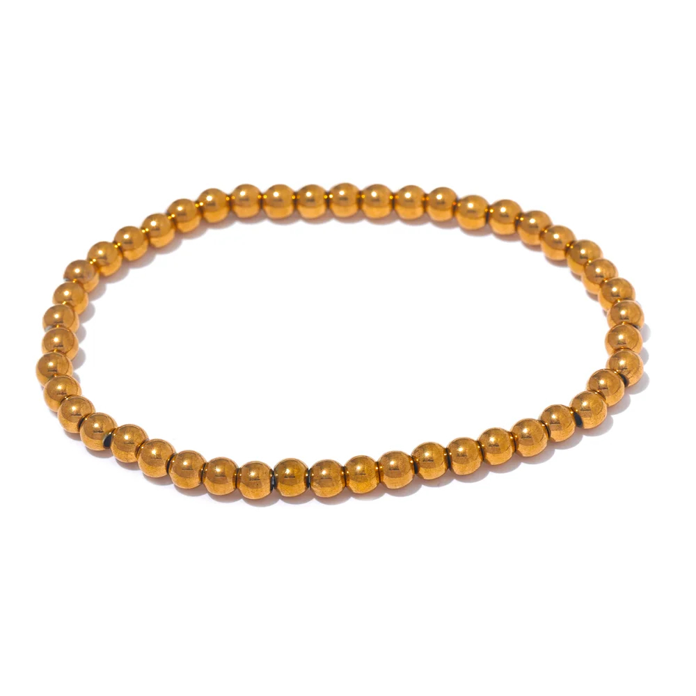 Stainless Steel Beads Elastic Bracelet - Waterproof Daily Wear Jewelry for Women