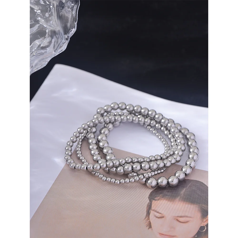 Stainless Steel Beads Elastic Bracelet - Waterproof Daily Wear Jewelry for Women