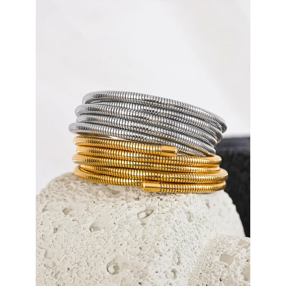 Stackable Multi-Layer Wrap Bracelet - Waterproof Stainless Steel Bangle for Women