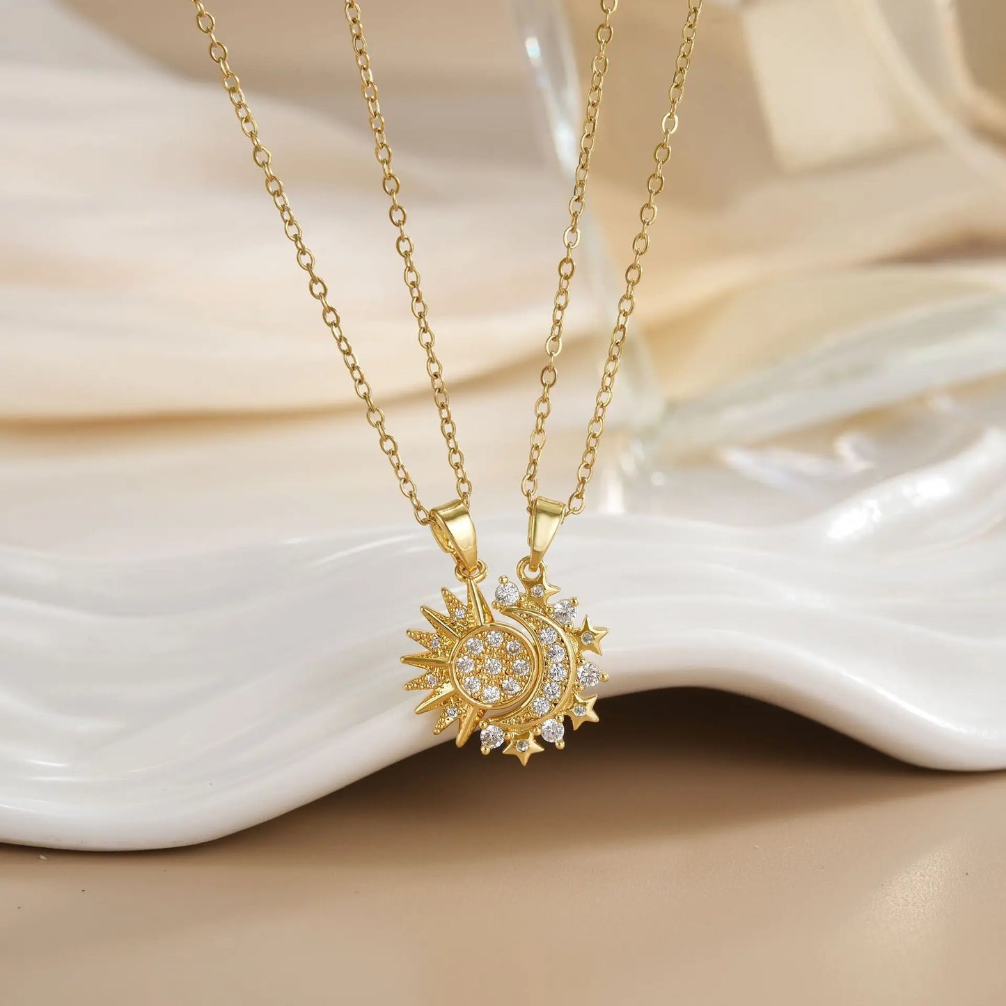 Magnetic Sun & Moon Necklace Set - Celestial Couple Jewelry