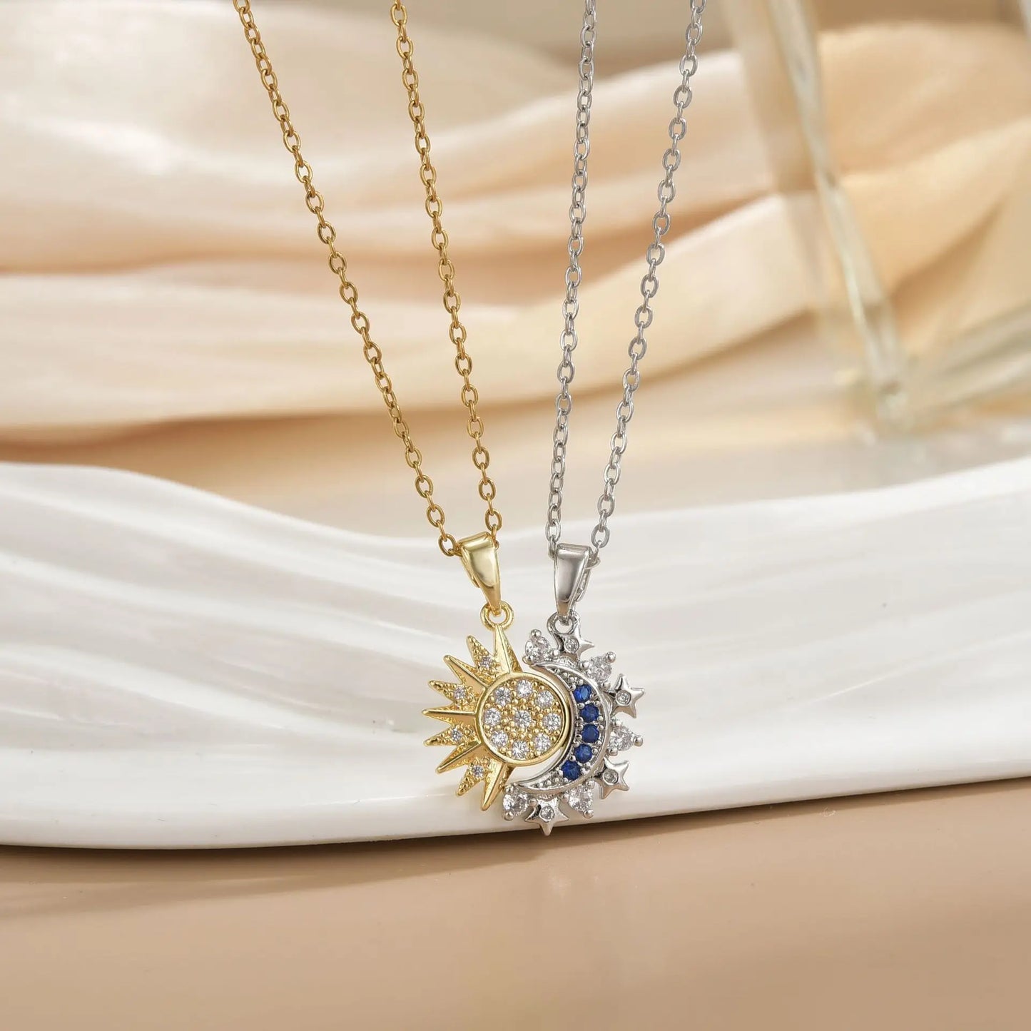 Magnetic Sun & Moon Necklace Set - Celestial Couple Jewelry