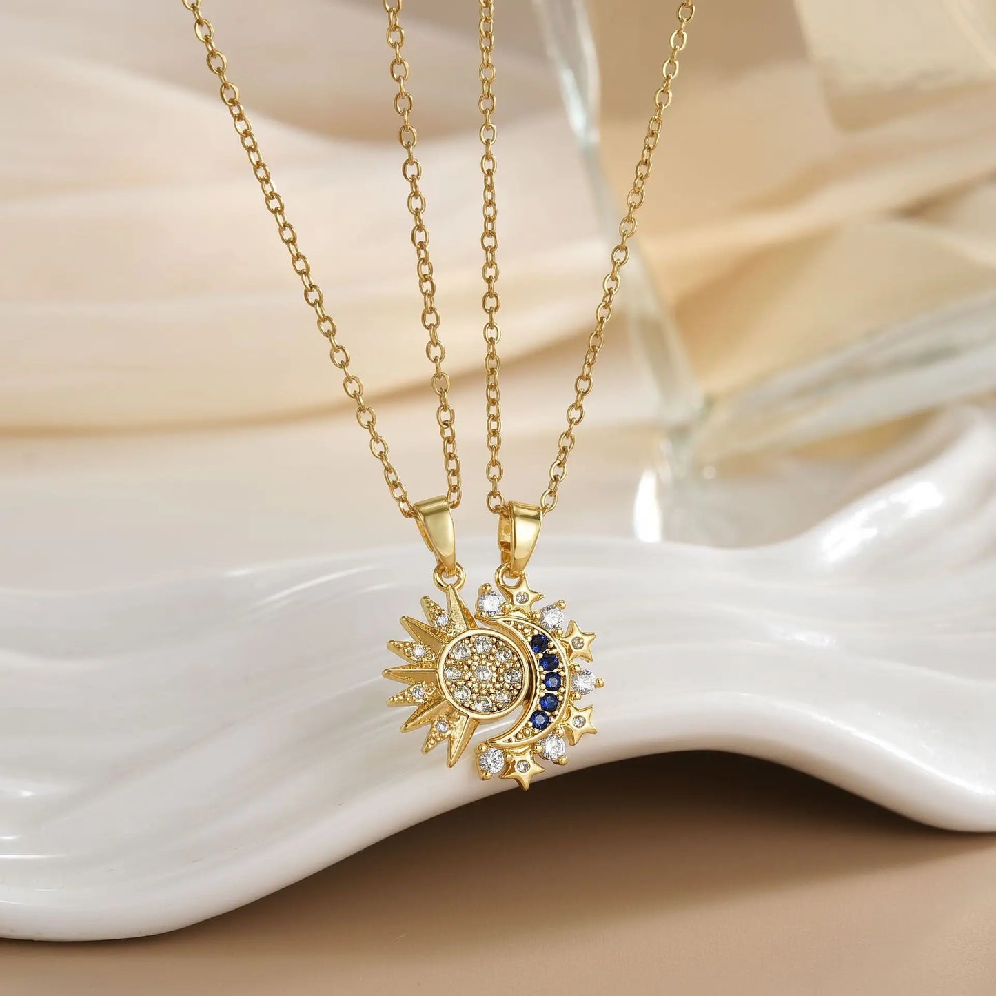 Magnetic Sun & Moon Necklace Set - Celestial Couple Jewelry