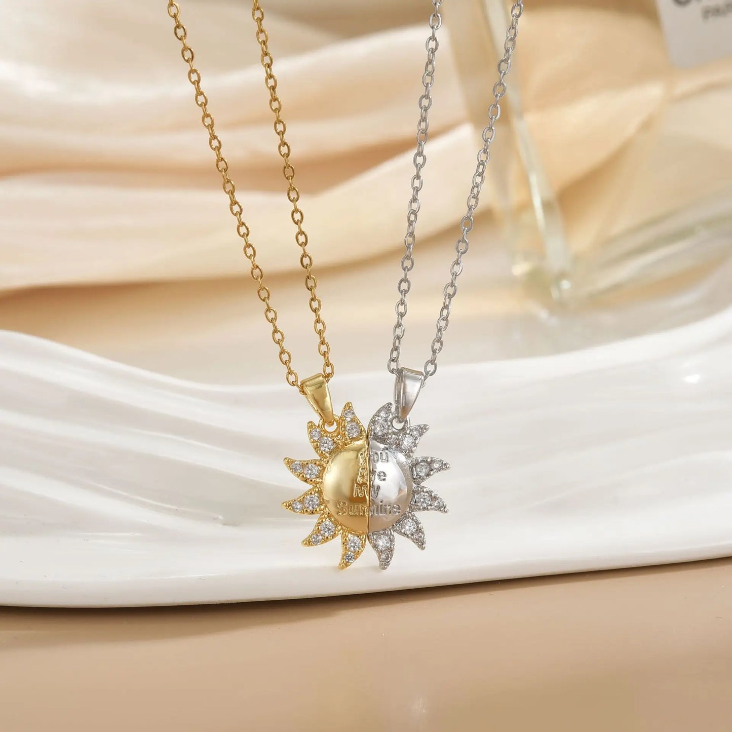 Magnetic Sun & Moon Necklace Set - Celestial Couple Jewelry