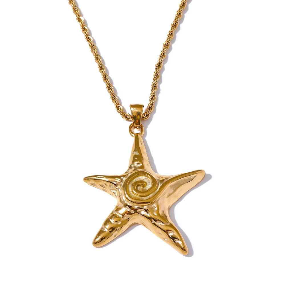 Starfish Pendant Necklace - Gold PVD Plated Stainless Steel Statement