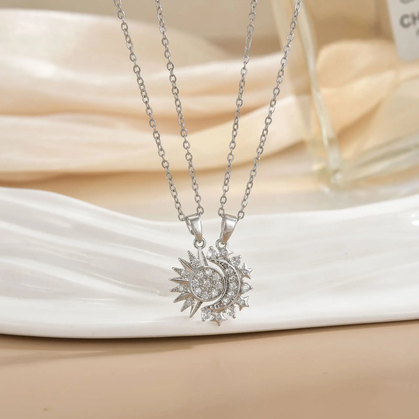 Magnetic Sun & Moon Necklace Set - Celestial Couple Jewelry