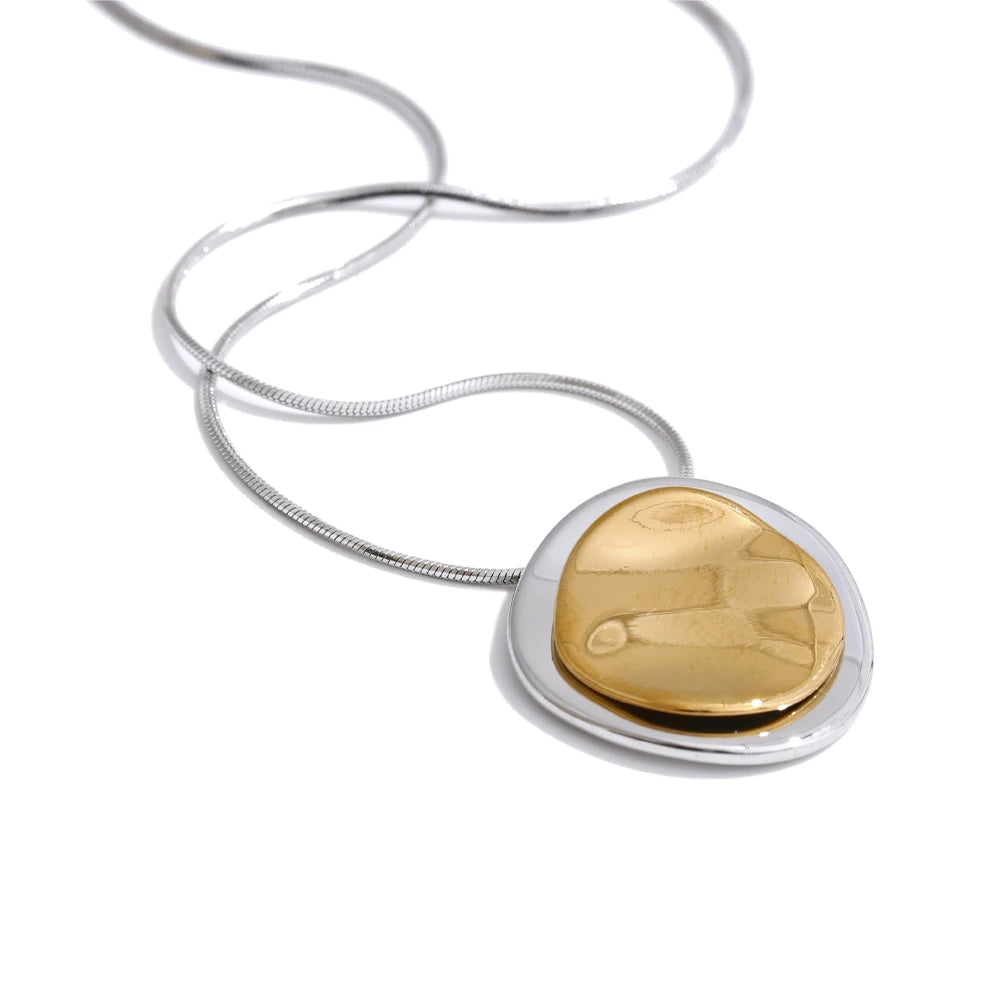 Double Round Pendant Necklace - Water Resistant Gold Stainless Steel
