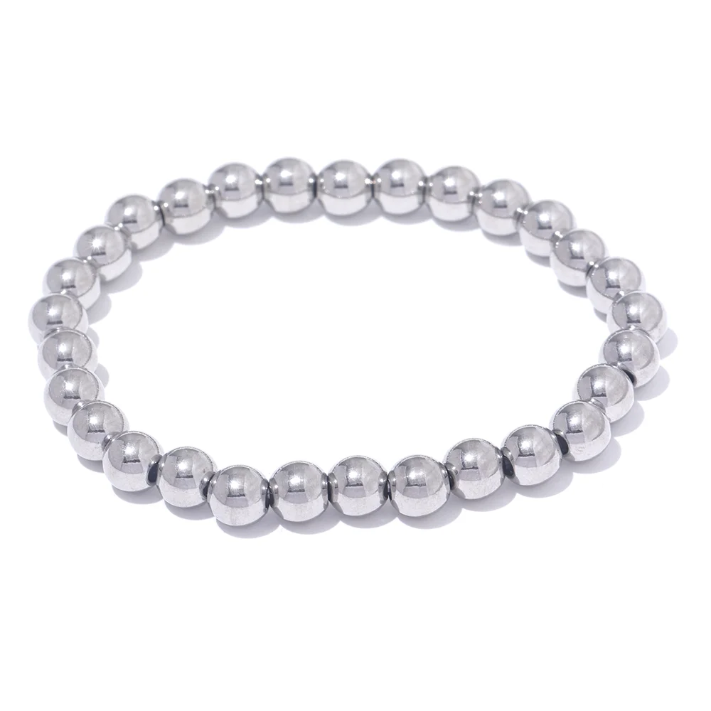 Stainless Steel Beads Elastic Bracelet - Waterproof Daily Wear Jewelry for Women