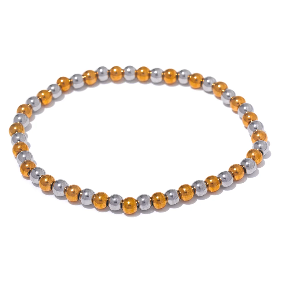 Stainless Steel Beads Elastic Bracelet - Waterproof Daily Wear Jewelry for Women
