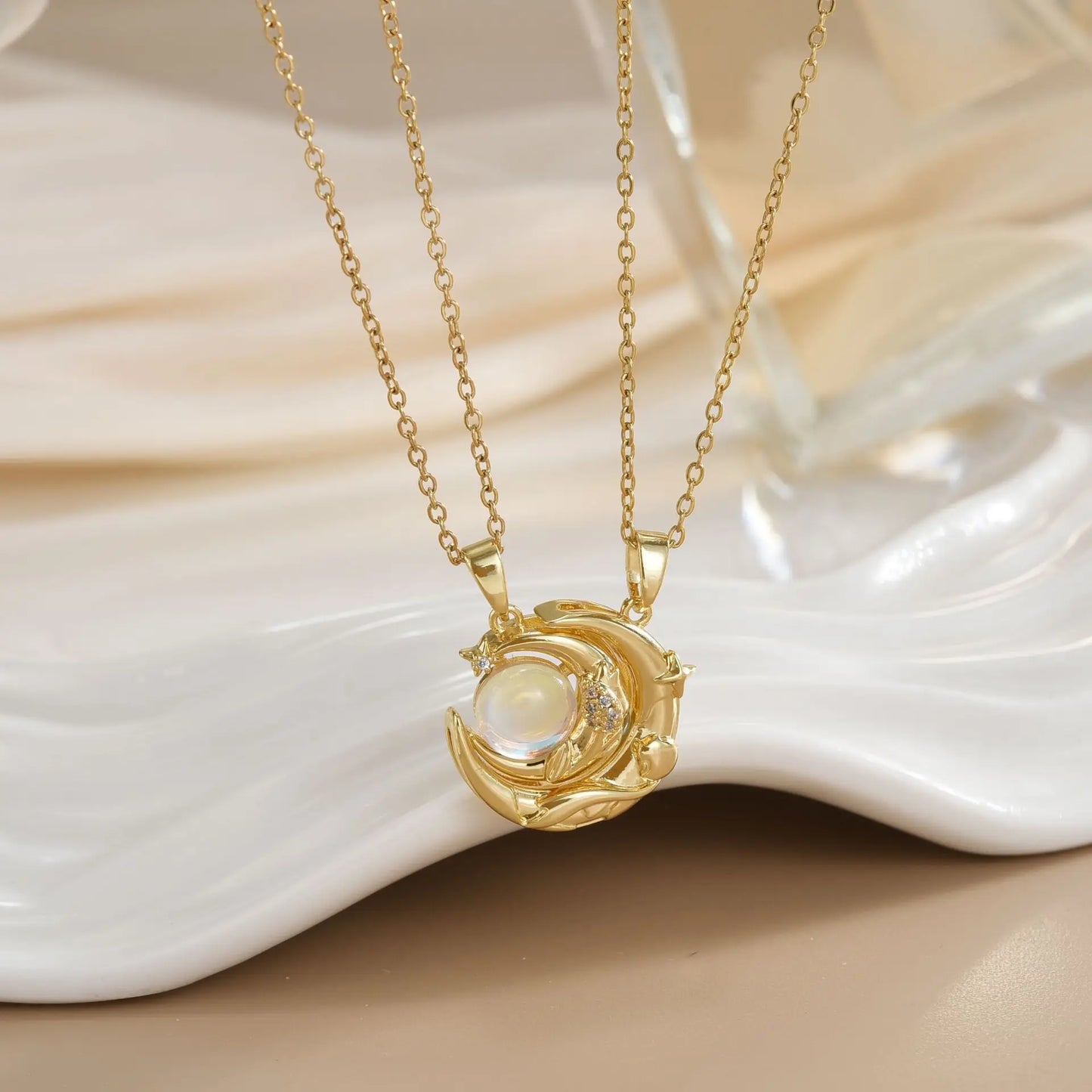 Magnetic Sun & Moon Necklace Set - Celestial Couple Jewelry