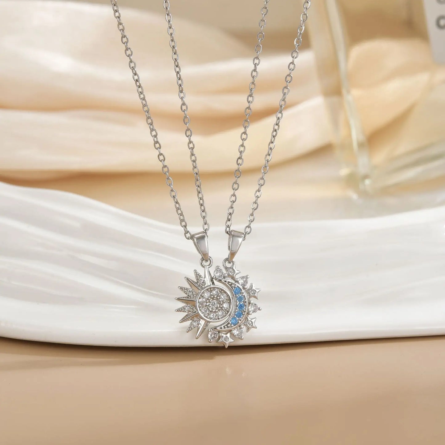 Magnetic Sun & Moon Necklace Set - Celestial Couple Jewelry