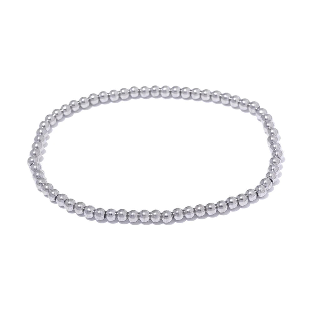 Stainless Steel Beads Elastic Bracelet - Waterproof Daily Wear Jewelry for Women