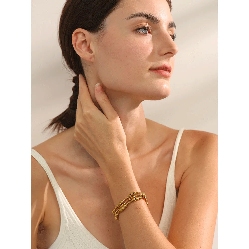 Stainless Steel Beads Elastic Bracelet - Waterproof Daily Wear Jewelry for Women