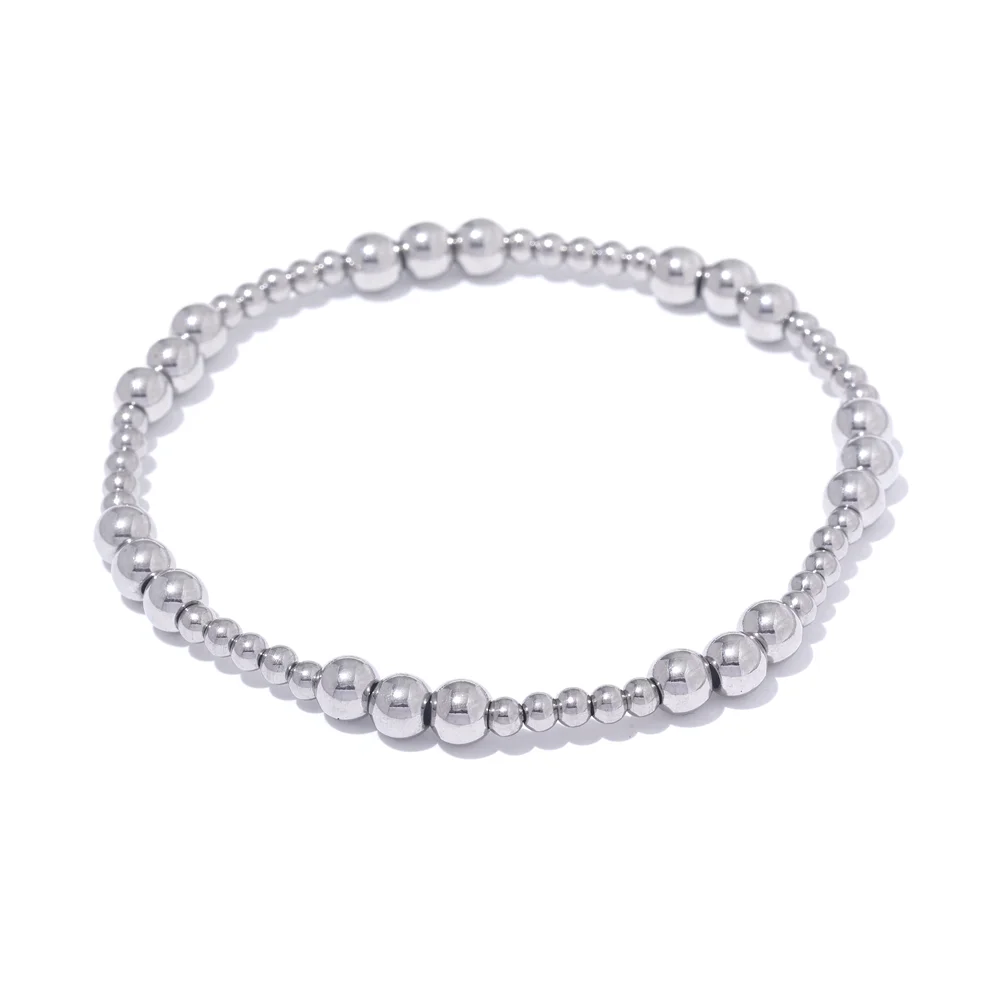 Stainless Steel Beads Elastic Bracelet - Waterproof Daily Wear Jewelry for Women