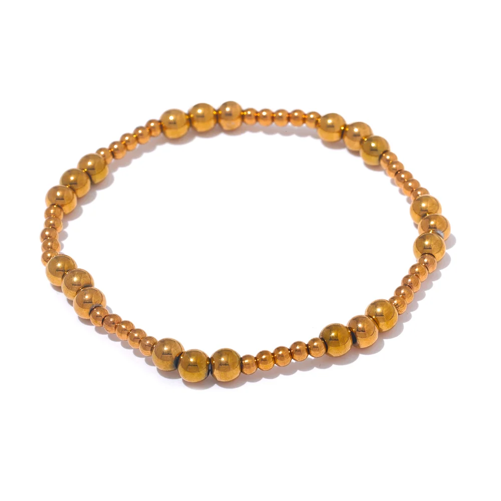 Stainless Steel Beads Elastic Bracelet - Waterproof Daily Wear Jewelry for Women