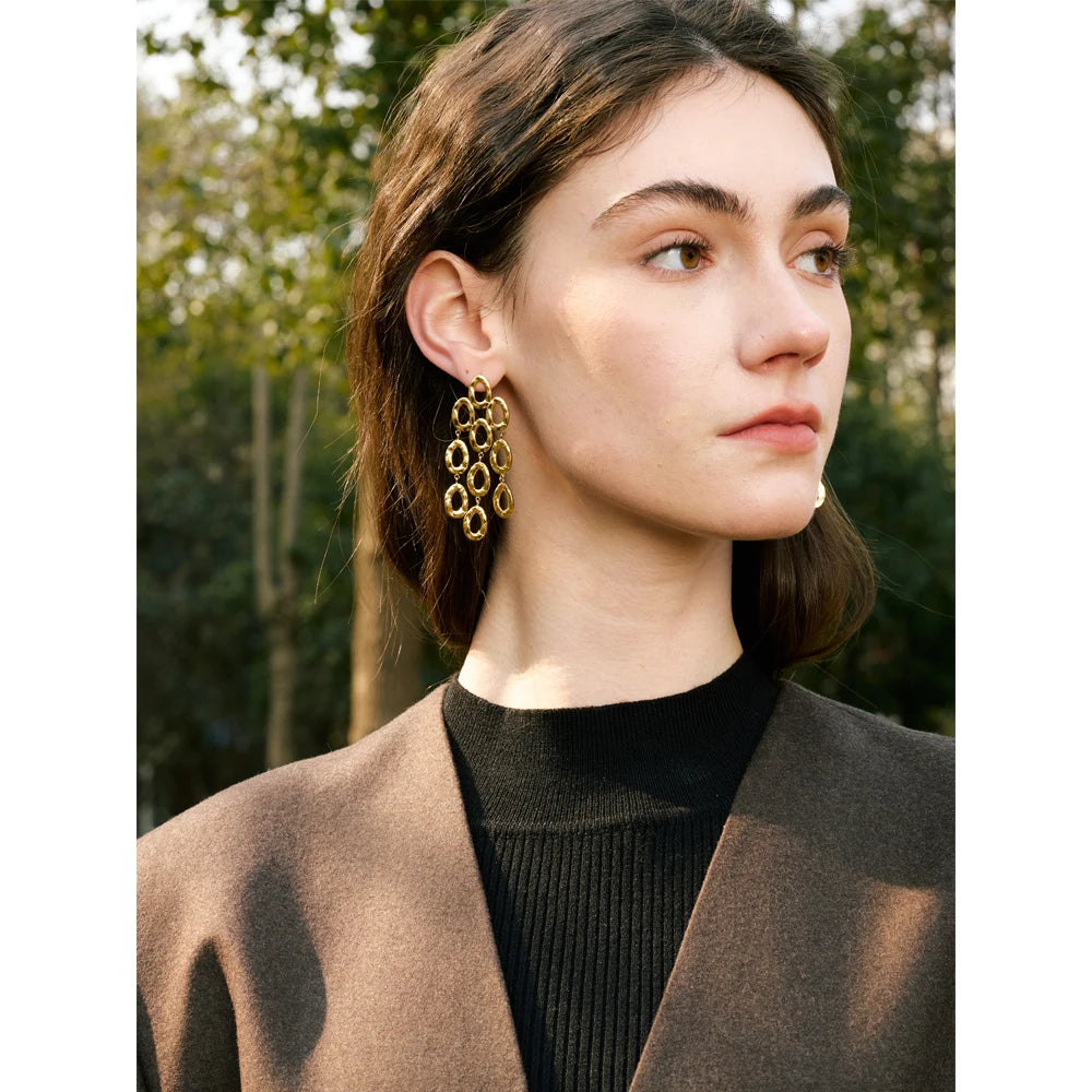 Gold Drop Dangle Earrings - Waterproof Statement Stainless Steel for Women