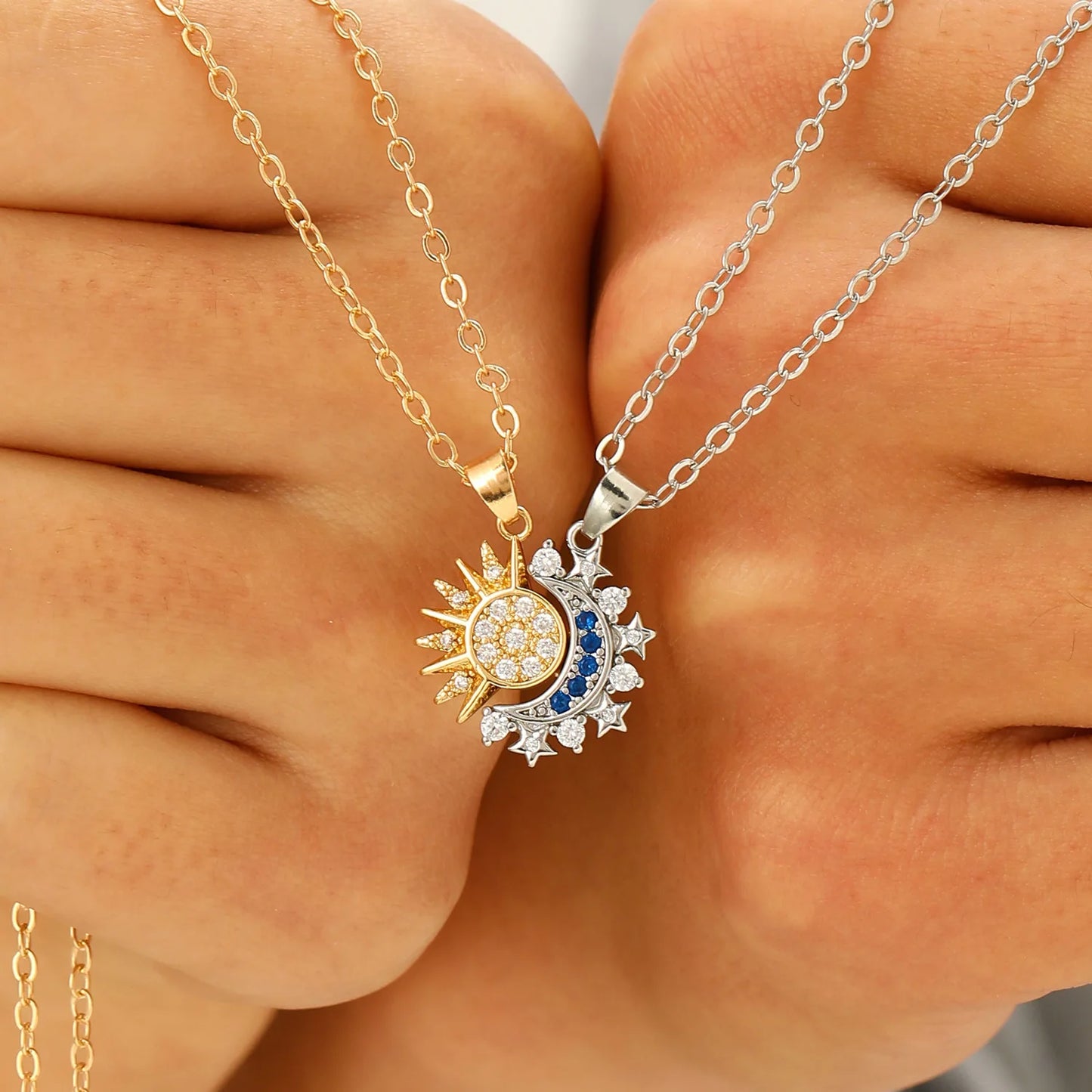 Magnetic Sun & Moon Necklace Set - Celestial Couple Jewelry