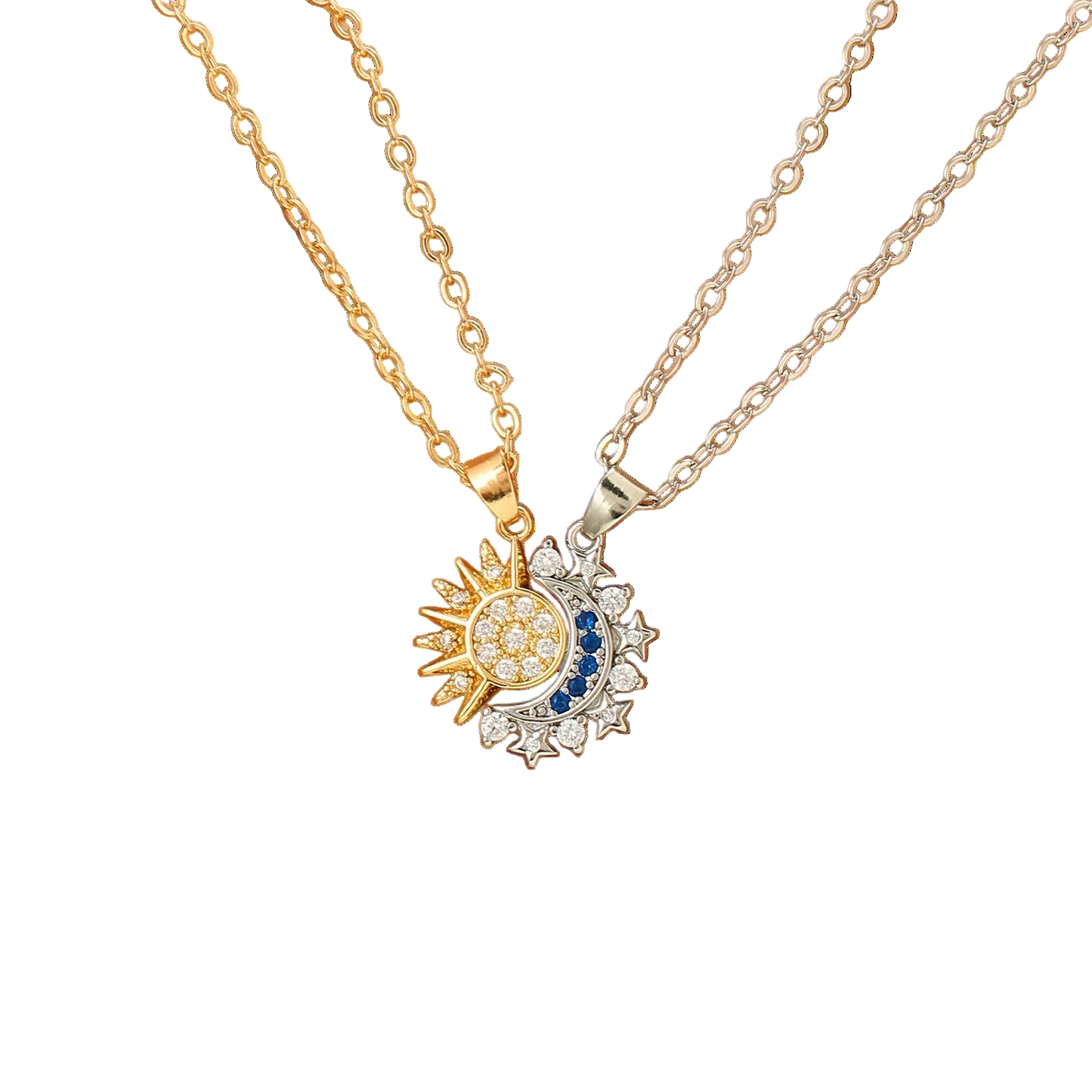 Magnetic Sun & Moon Necklace Set - Celestial Couple Jewelry