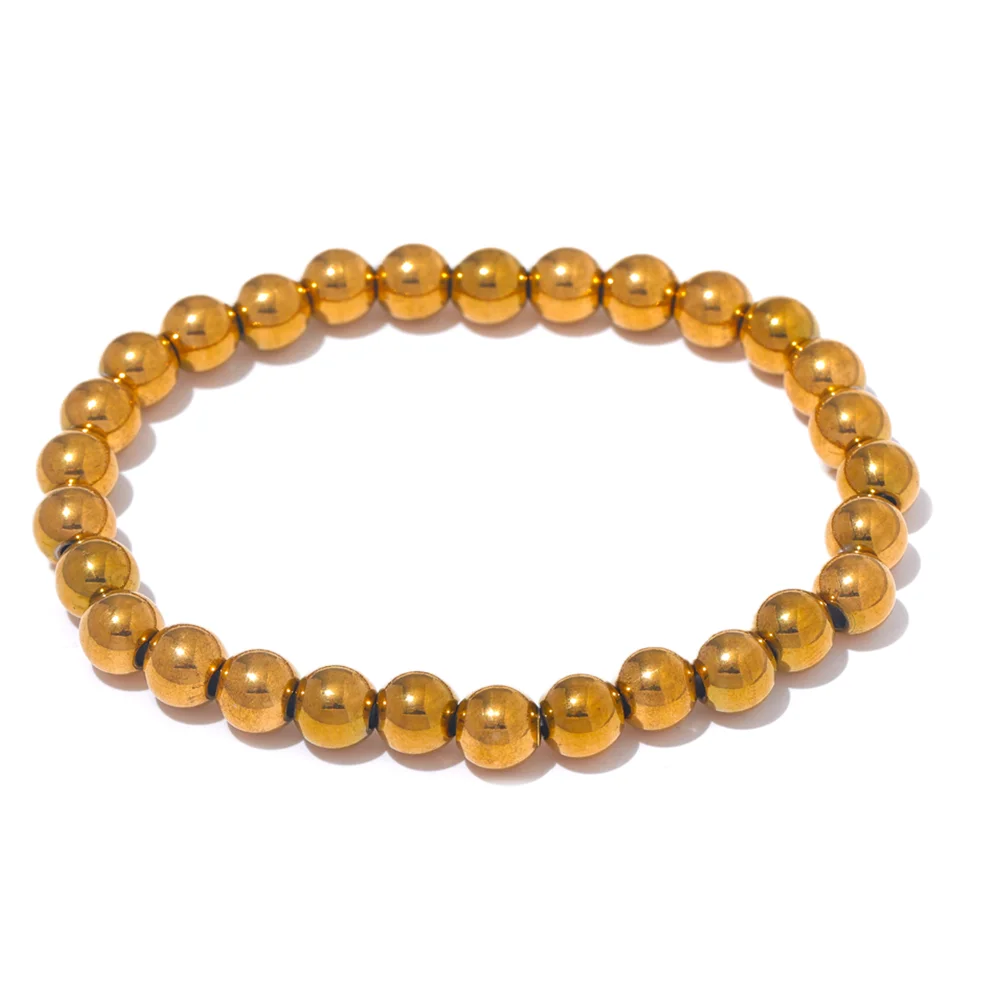 Stainless Steel Beads Elastic Bracelet - Waterproof Daily Wear Jewelry for Women