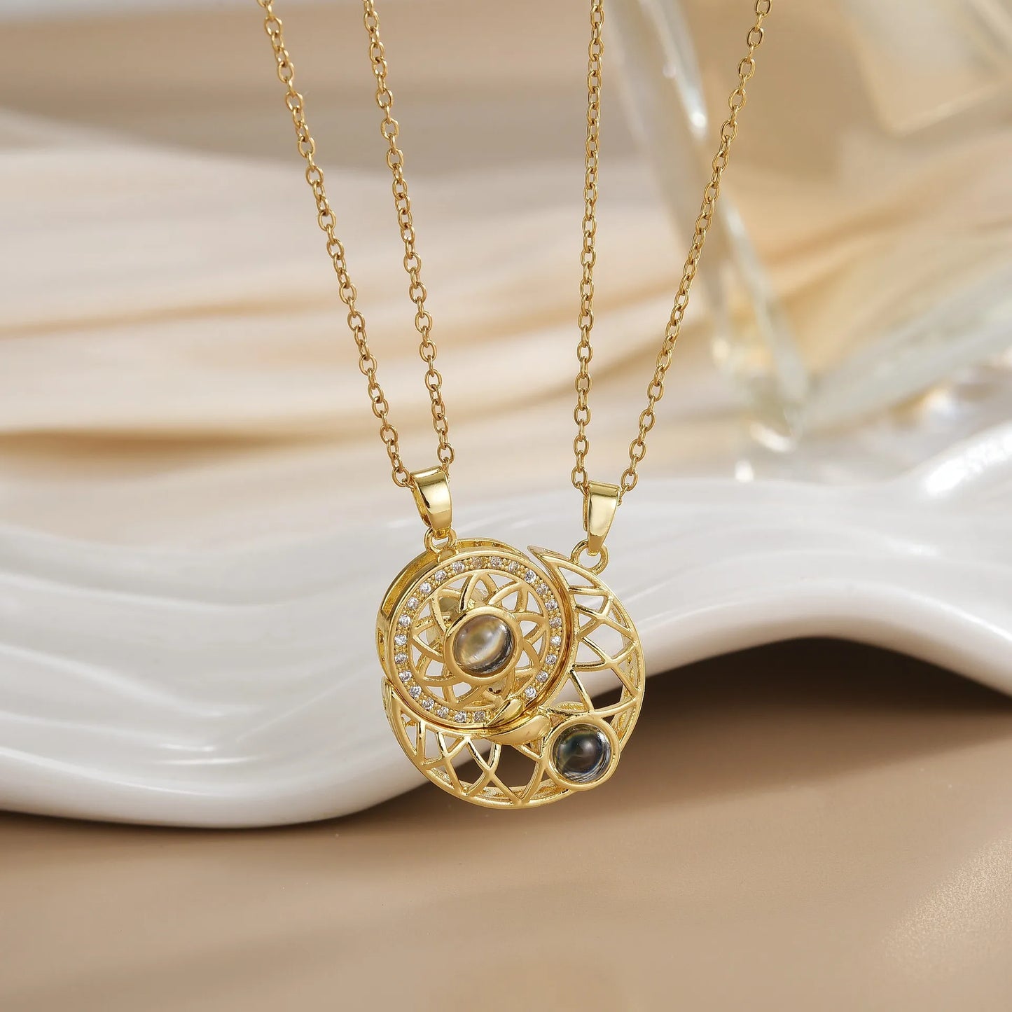 Magnetic Sun & Moon Necklace Set - Celestial Couple Jewelry