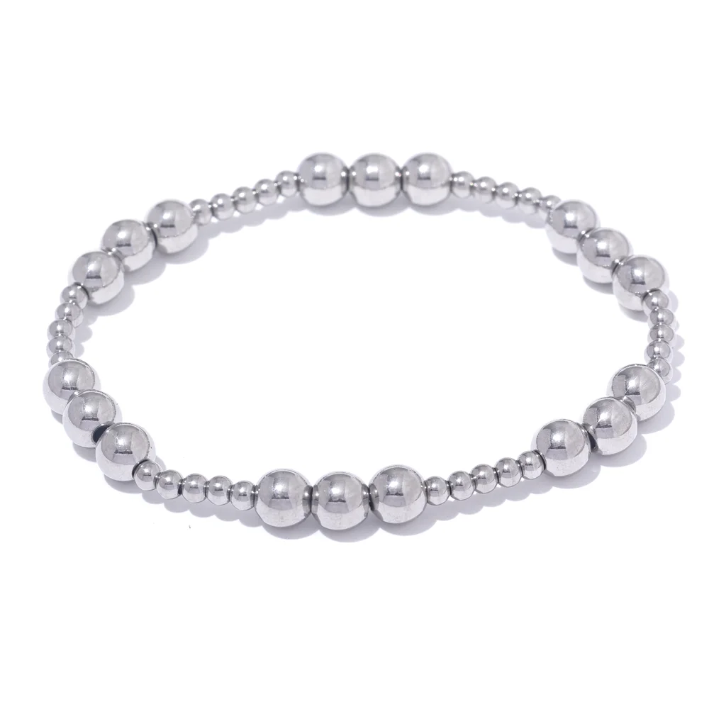 Stainless Steel Beads Elastic Bracelet - Waterproof Daily Wear Jewelry for Women