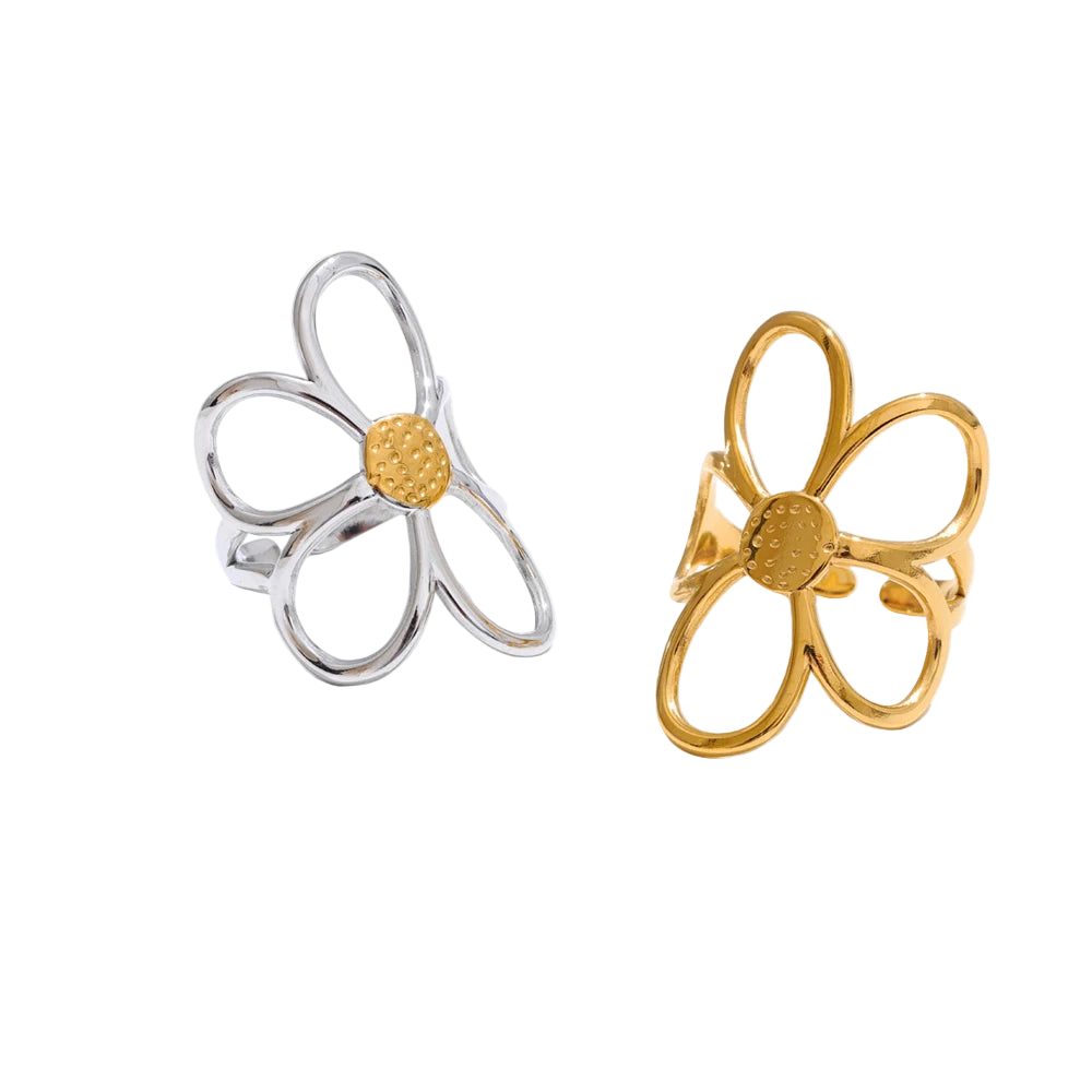 Metal Flower Adjustable Ring - Stainless Steel Rust Proof Fashion Ring