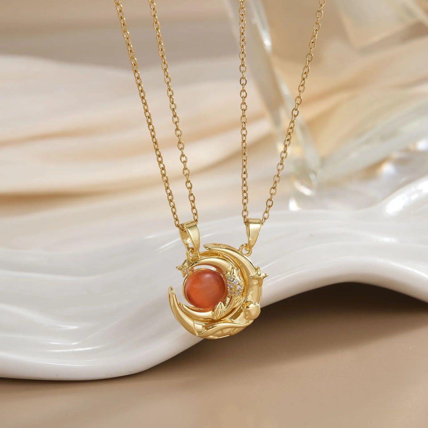 Magnetic Sun & Moon Necklace Set - Celestial Couple Jewelry