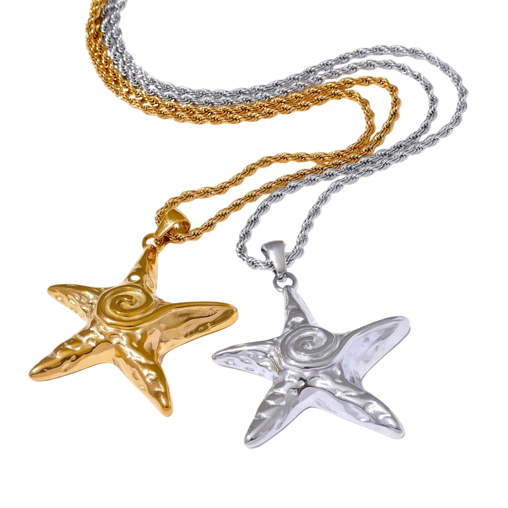 Starfish Pendant Necklace - Gold PVD Plated Stainless Steel Statement