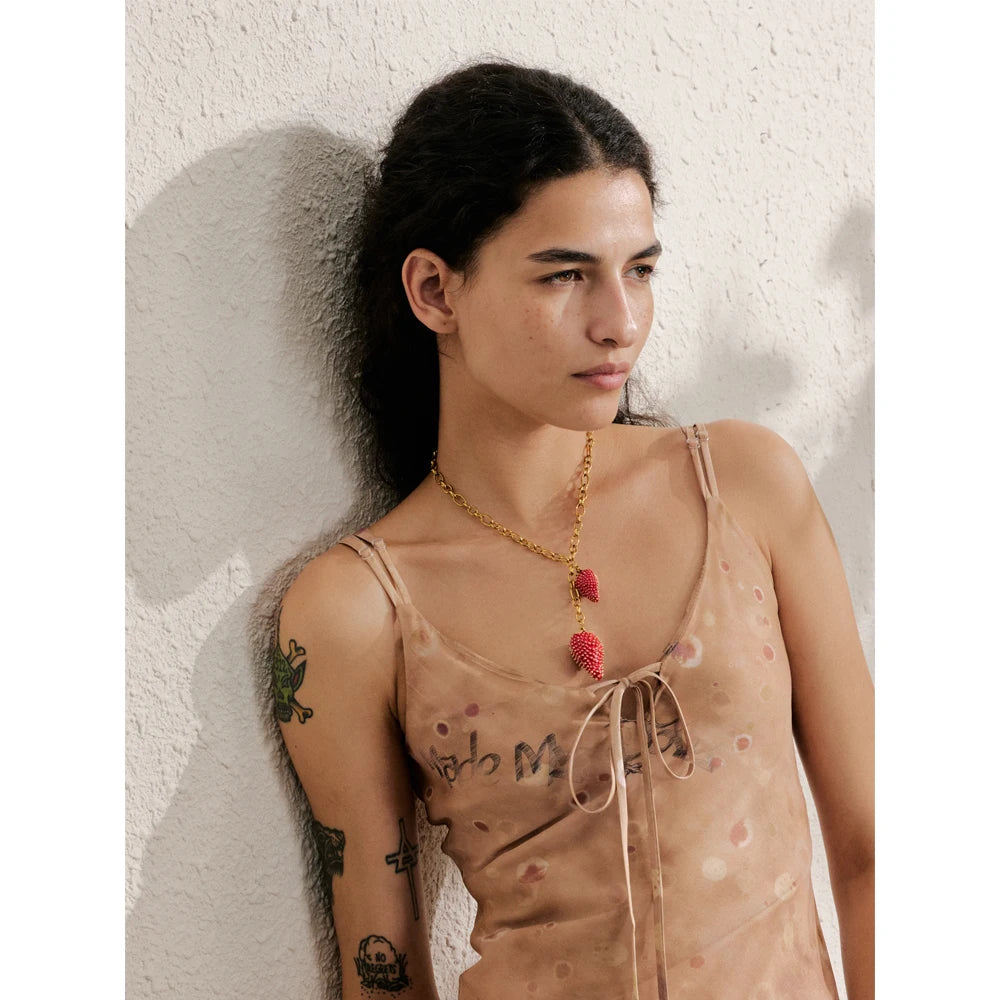 Sweet Strawberry Charm Necklace - Waterproof Gold Plated Pendant for Women