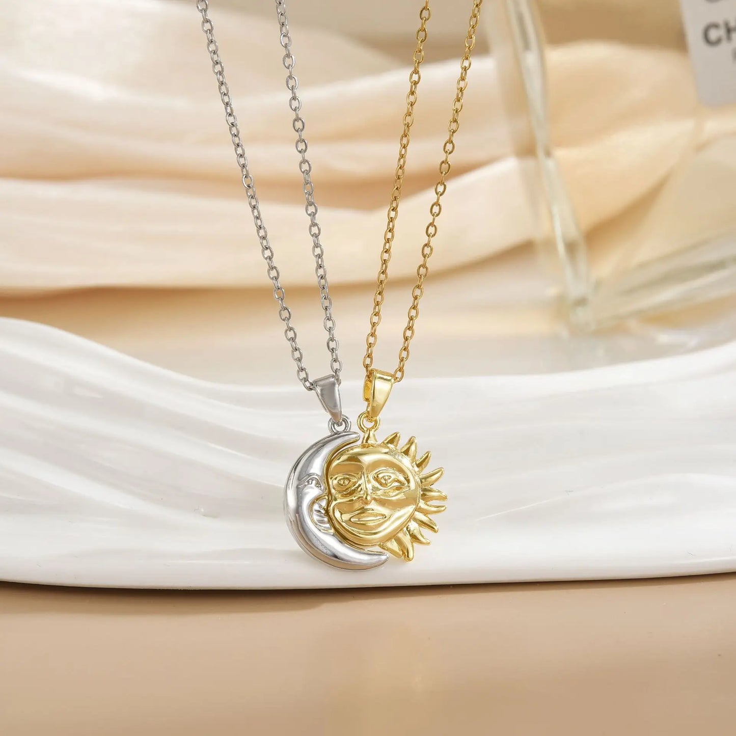Magnetic Sun & Moon Necklace Set - Celestial Couple Jewelry