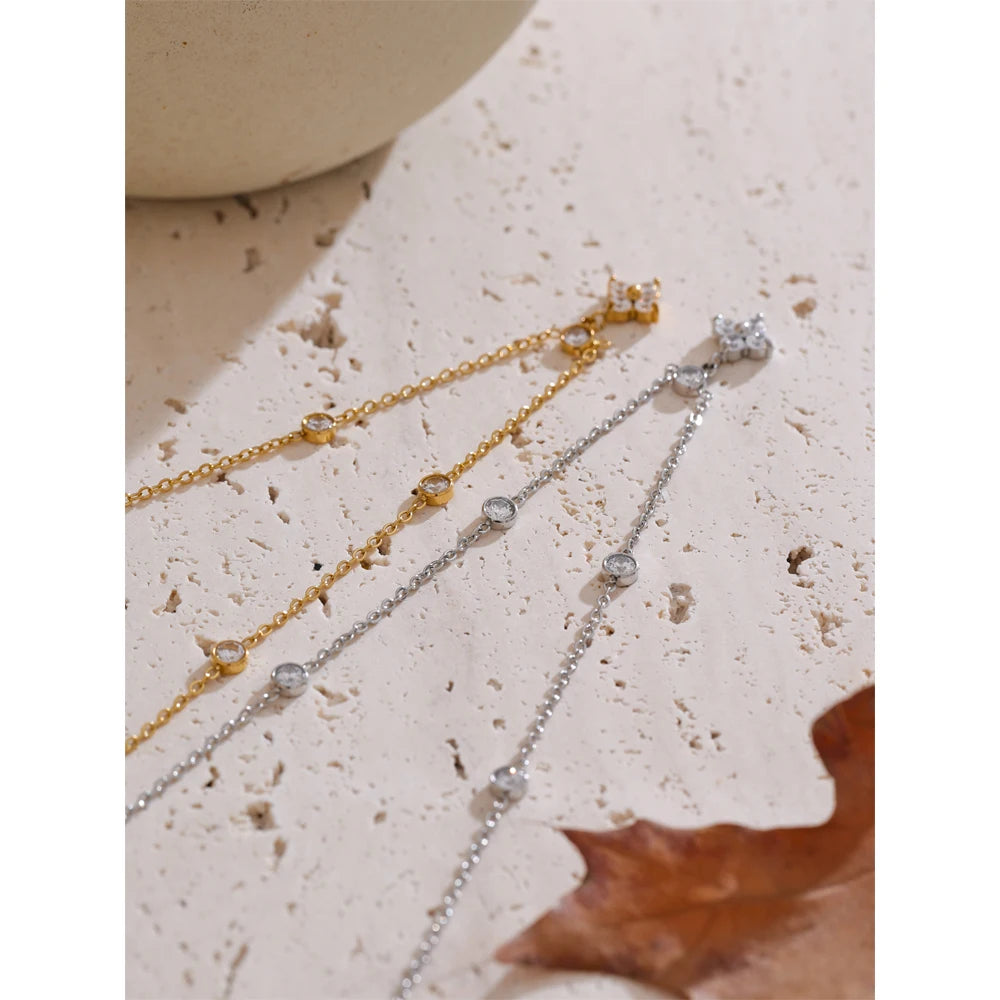 Cubic Zirconia Flower Pendant Necklace - Stainless Steel Delicate Daily Jewelry