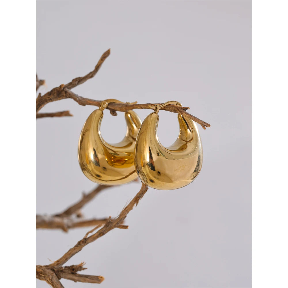 Chunky Hoop Earrings - Gold Plated Stainless Steel Statement Hoops for Women