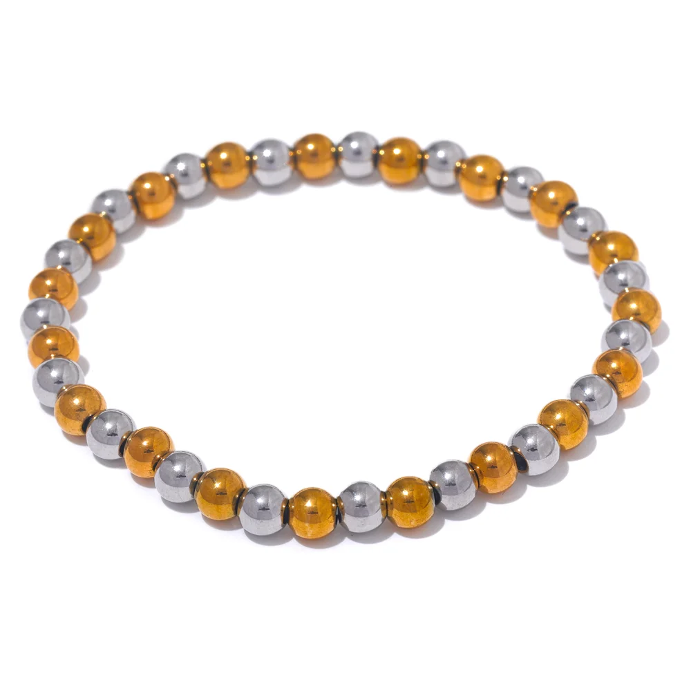 Stainless Steel Beads Elastic Bracelet - Waterproof Daily Wear Jewelry for Women