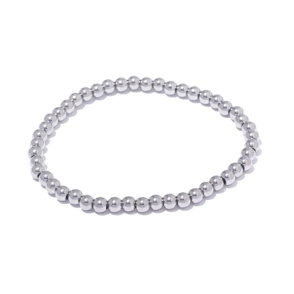 Stainless Steel Beads Elastic Bracelet - Waterproof Daily Wear Jewelry for Women